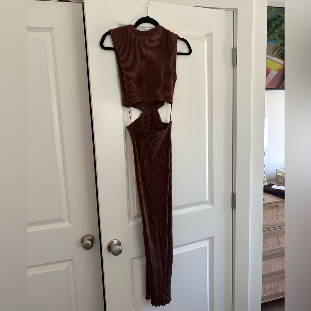 Zara Brown Cut-Out Midi Dress - Picture 3 of 4